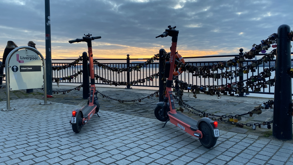 Electric scooters on Liverpool's waterfront