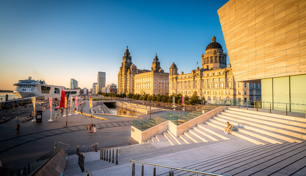 Liverpool Pier Head with the three graces in the background