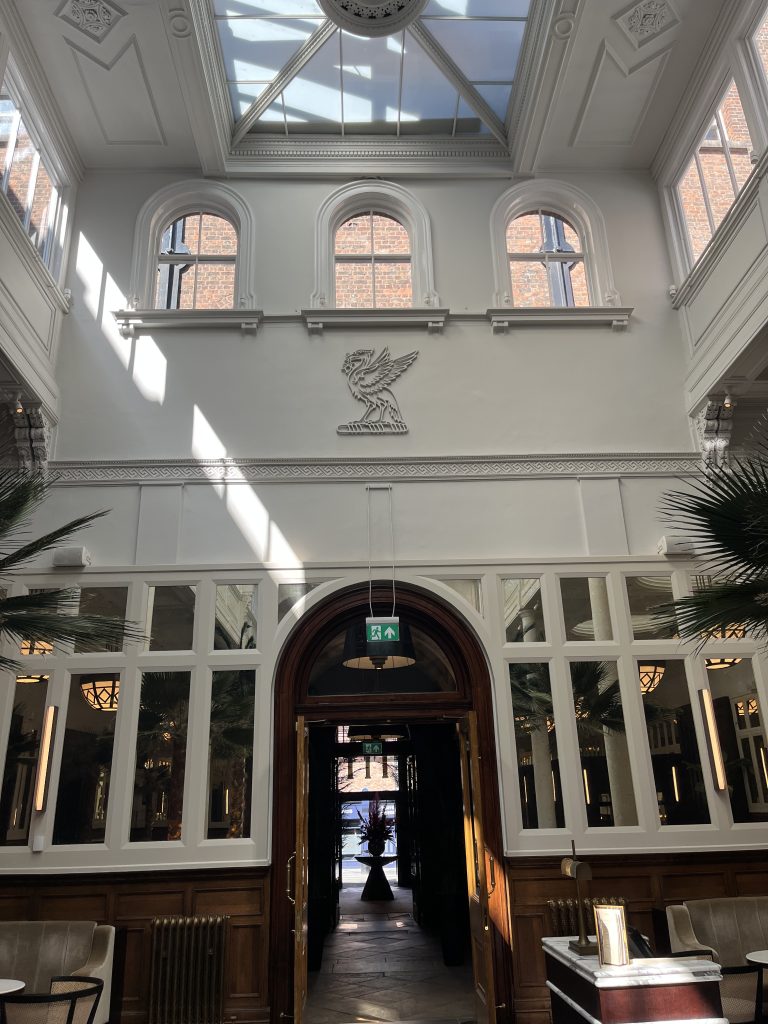 Features revealing the hotel's past, as the former HQ of Liverpool City Council have been retained, such as the council's Liver Bird crest, shown above.