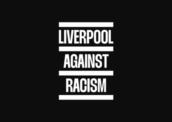 Liverpool Against Racism in white text on a black background